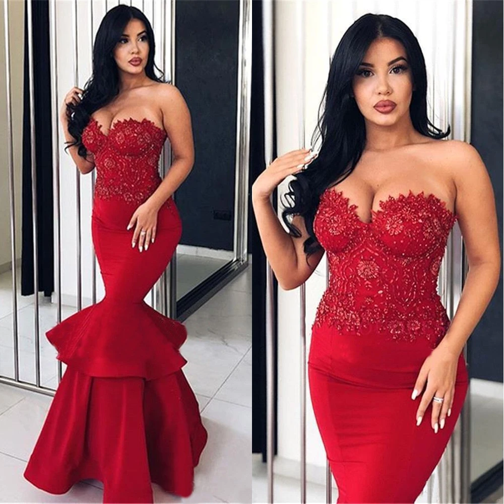 

NONE Train Formal Dresses Applique Prom Party Gown Beaded Evening Dress Mermaid Trumpet Sweetheart Sleeveless Floor-Length New