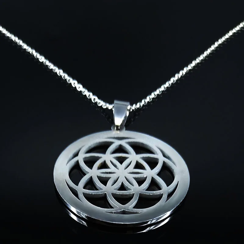 Женское Ожерелье из нержавеющей стали с цветком жизни и кристаллами|Ожерелья