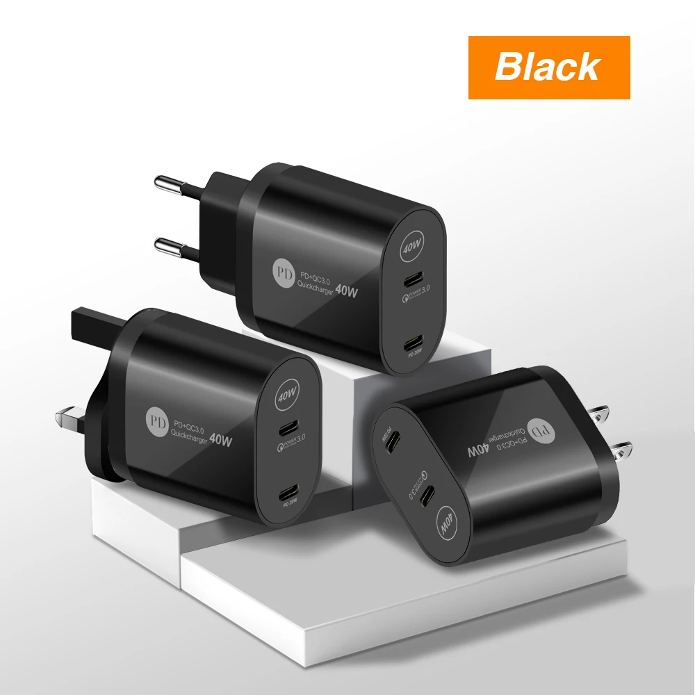 PD40W Зарядное устройство USB PD быстрая зарядка для розетки EU/US два порта Type-C PD20W