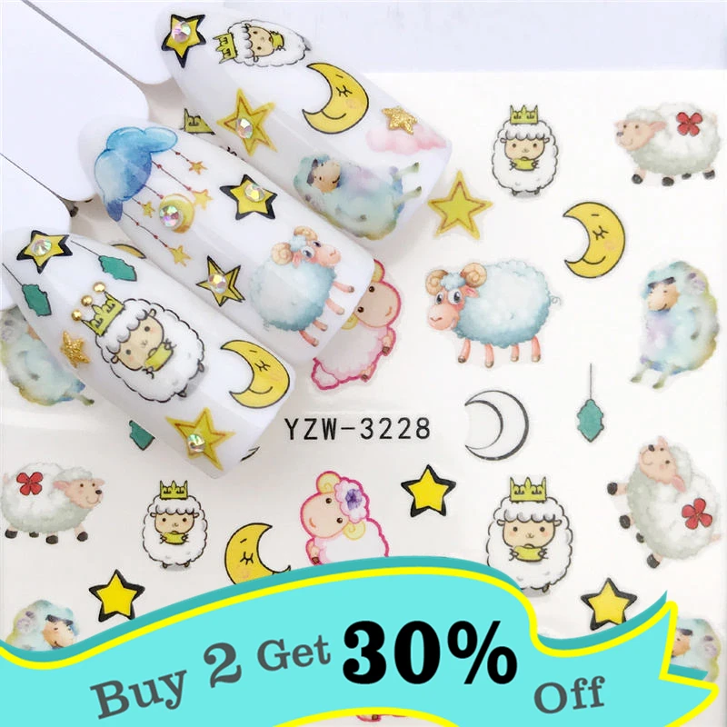 WUF 1 шт. наклейка на ногти водная Angel baby/мультфильм свинья/Овцы/Цветы Наклейка для