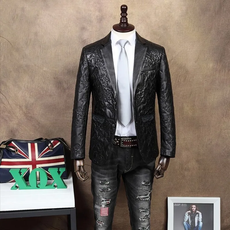 Роскошная мужская деловая куртка из натуральной овечьей кожи приталенный