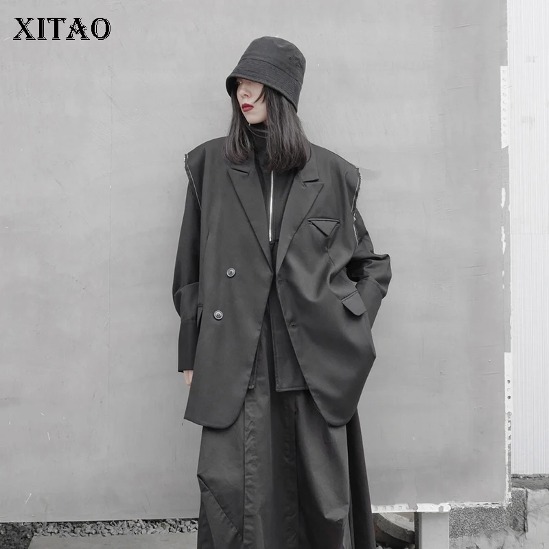 

XITAO Fashion Black Sleeveless Suit Vests Loose Simplicity Trendy Women Top 2022 New Spring Autumn All-match Coat GWJ2309