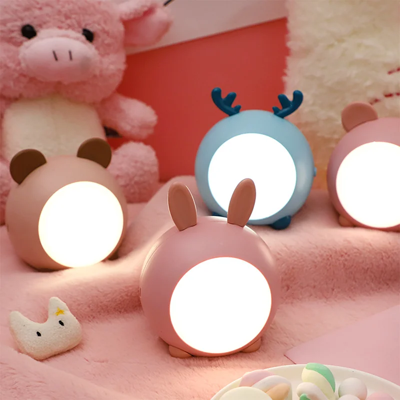 

Rechargeable Night Light LED Bear/rabbit/Deer Stepless Dimming Desktop Decorat Lamp Touch Sensor Lights for Christmas Kids Gifts