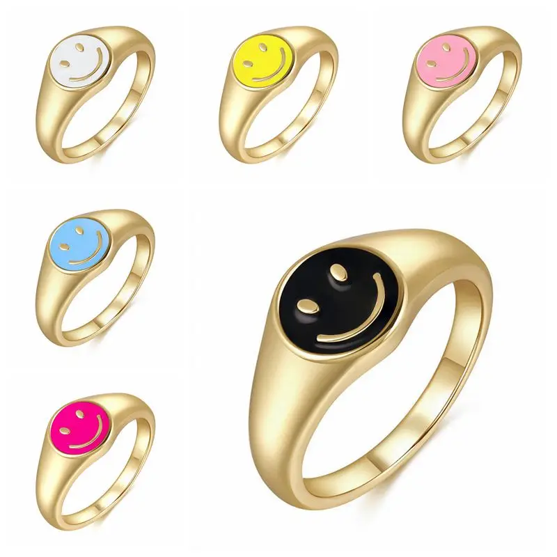 

24k gold-plated silver Vintage Size 6/7/8 Finger Ring for Women Gold Color Party Wedding Jewelry Smiley Rings for girl anillos A