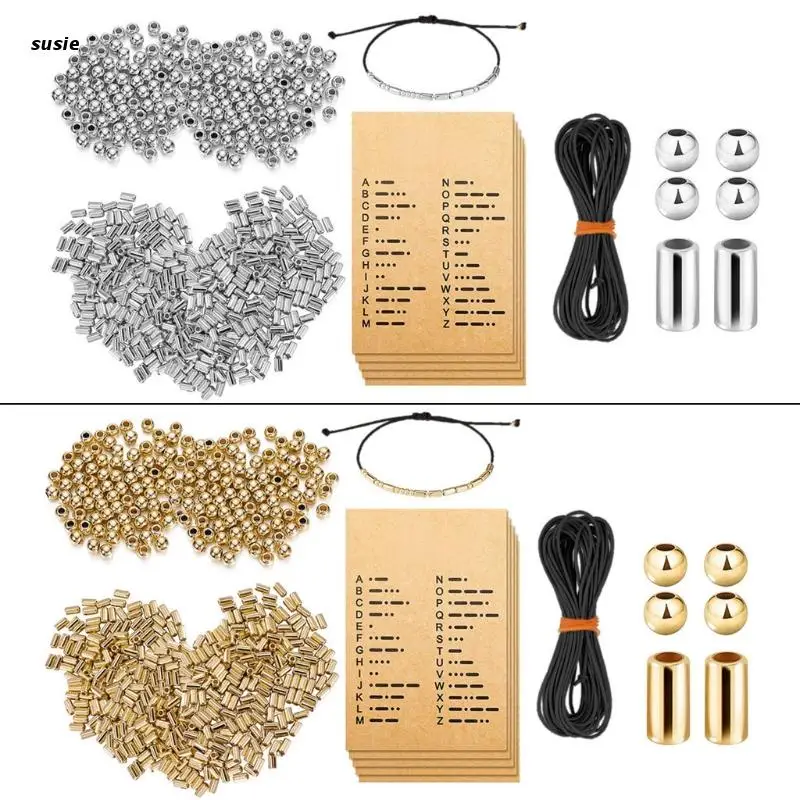 

DIY Bracelet Making Kit Round Spacer Beads Long Tube Spacer Beads Manually Adjustable Bracelet Necklace Morse Code Card