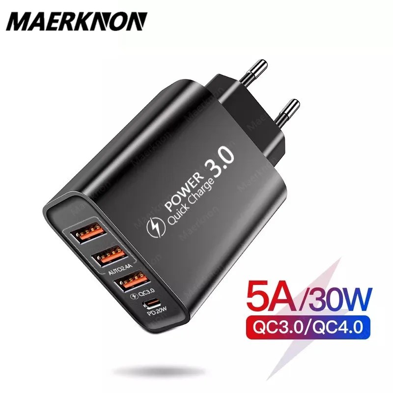 Зарядное устройство USB Type C с 4 портами 30 Вт|Зарядные устройства для телефонов| |