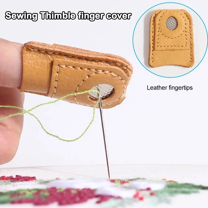 1 Pc Comfortable Synthetic Leather Coin Thimbles With Metal Tip DIY Sewing Tool Handmade Needlework Cover Dropshipping | Дом и сад