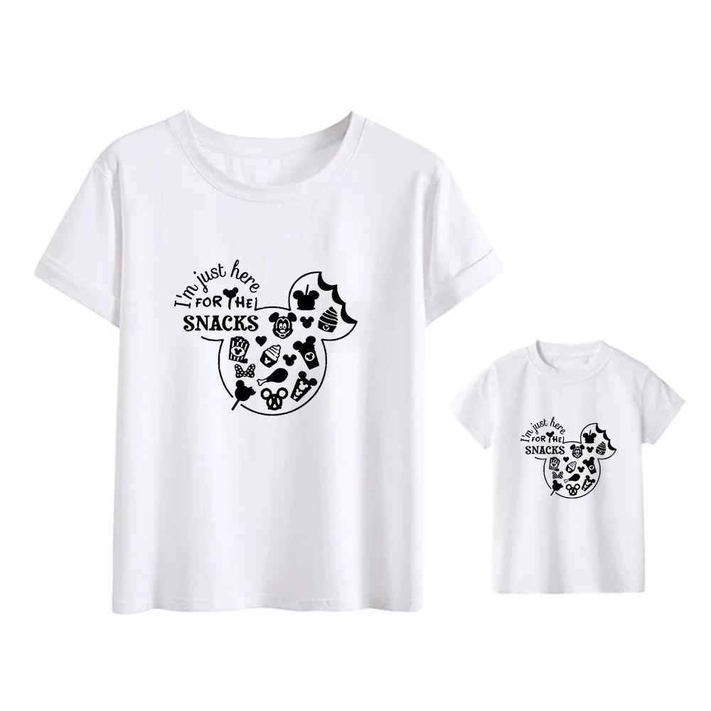 

I'm Just Here for The Snacks Mickey Mouse Head Tshirt Harajuku Casual White Kids Top T-Shirt Female Male Clothes Famliy Look