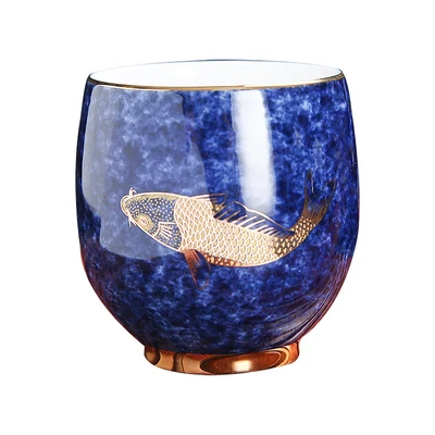 

Blue Glaze Translucent Ceramic Teacup Chinese Style Fish Porcelain Tea Bowl Mater Cup Kong Fu Dahongpao Green Tea Teaware