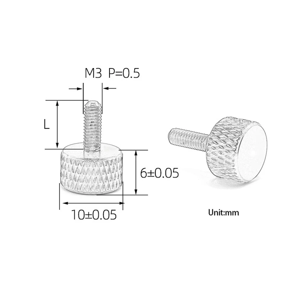 5pcs/10pcs M3 *6/8/10/12mm Length Aluminum Knurled Hand Tighten Thumb Screw Anodized For PC Computer Case Adjustment Screws |