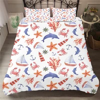 king size bedding set elastic material duvet cover sea shell printed home textiles cartoon bed linen