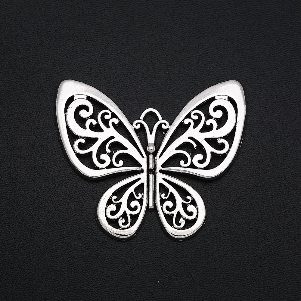 

2PCS/Lots 50x57mm Antique Silver Plated Huge Butterfly Charms Insect Pendants For DIY Trinkets Jewelry Making Finding Materials