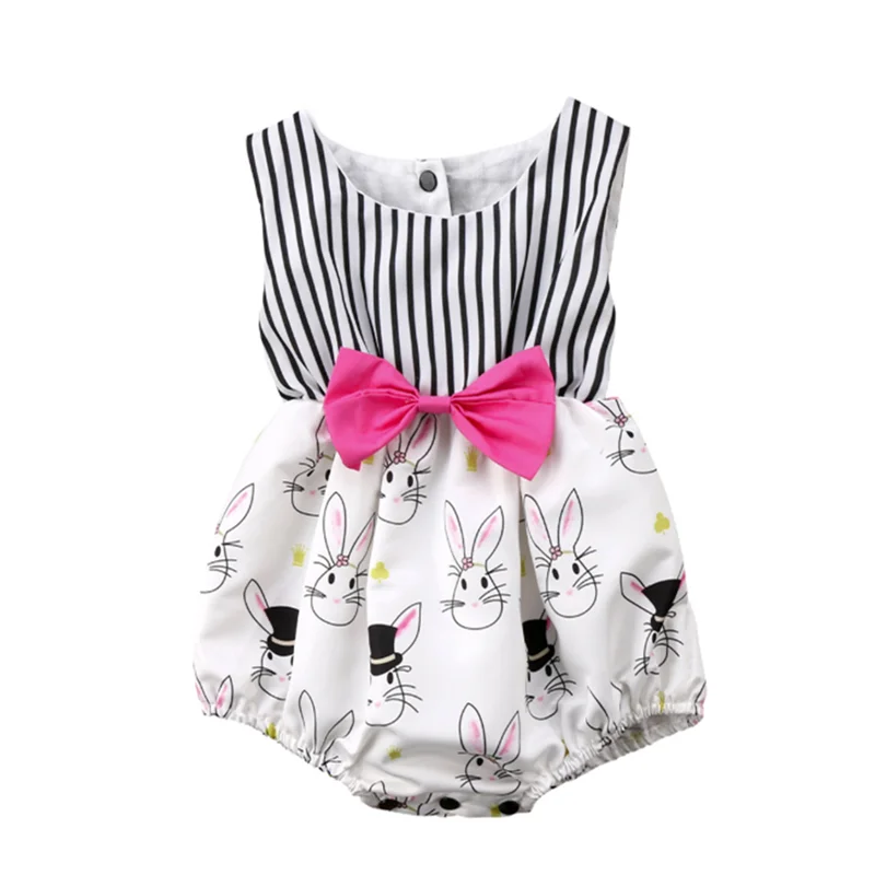 

Infant Baby Girls Rompers Sleeveless Cartoon Rabbit Print Rompers For Toddler Girls 2020 Spring Summer Fashionable Girl Jumpsuit