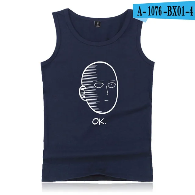 navy blue One Punch Man Hero Saitama Oppai топы для фитнеса размера плюс, Летний жилет для бодибилдинга, рубашка без рукавов, хлопковая майка для спортзала, мужская майка - Цвет: navy blue
