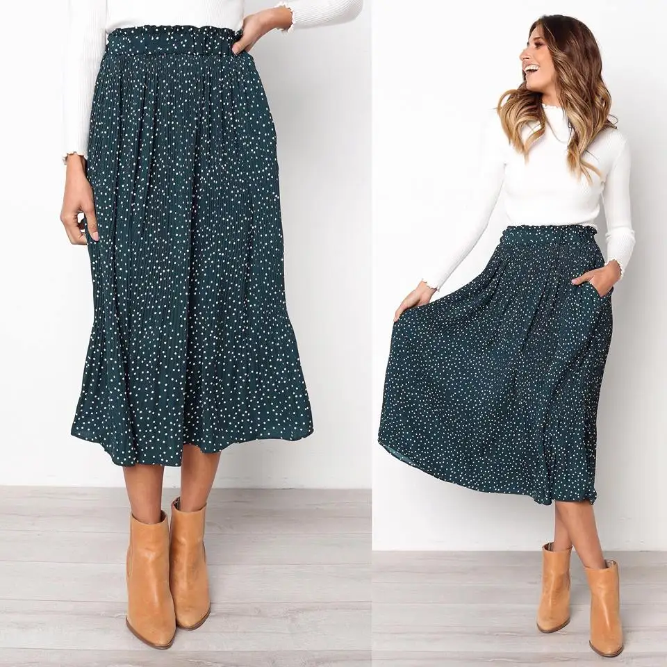 

Women's High Waist Polka Dot Pleated Swing Skirt