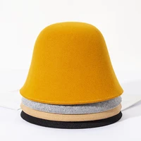 autumn and winter solid color wool bucket hat for ladies fashion casual outdoor wear