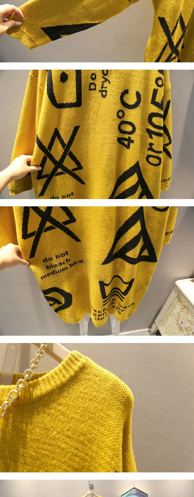 TVVOVVIN Knitted Geometrical Sweater Women Pullover Autumn Letter Small Fresh O Neck Full Sleeve Casual Style Sweater L530