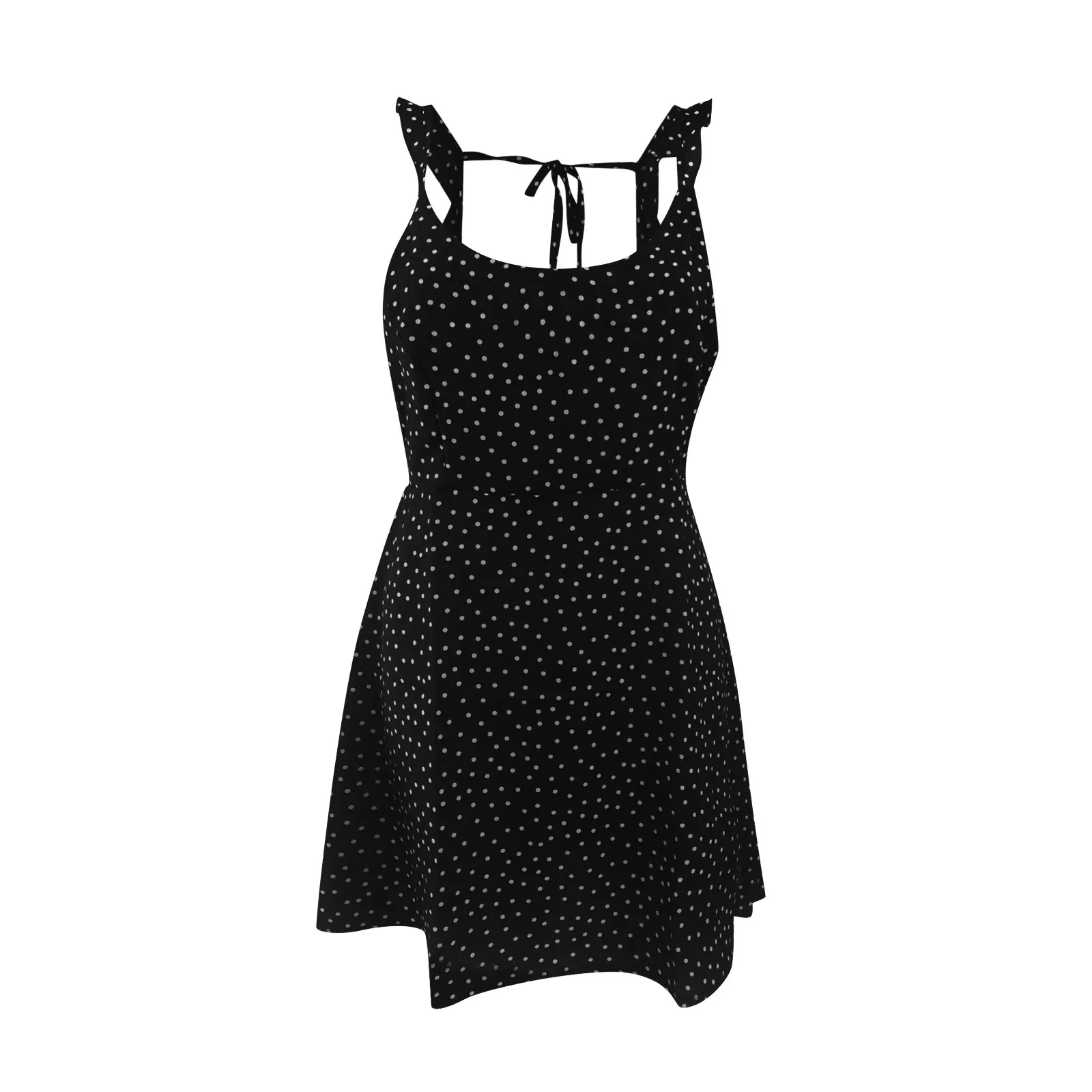 

Summer Dress V-Neck Sling Sleeveless Backless Dots Printing Short Skirt Sandy Beach Dress Wavy Shoulder Strap Dress For Women