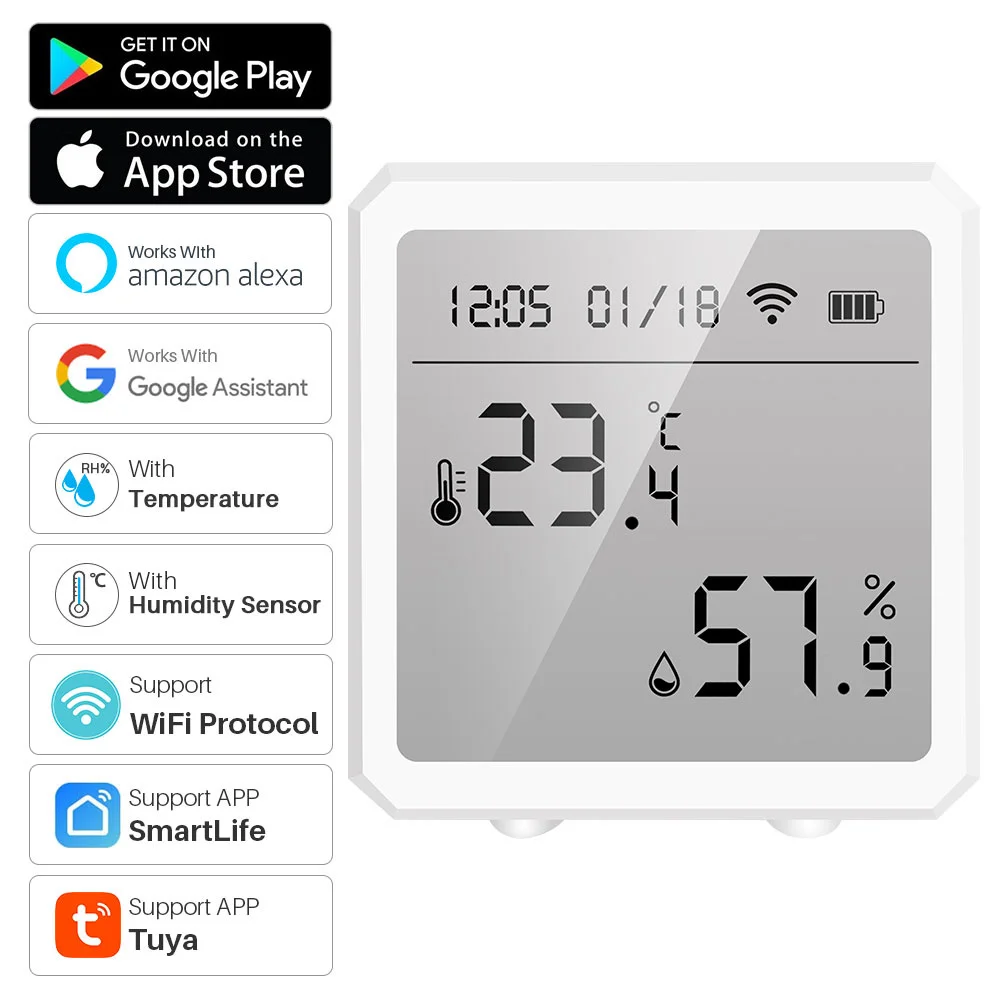 

Indoor humidity and temperature sensor, hygrometer, thermometer, detector, intelligent remote control, compatible with Alexa and