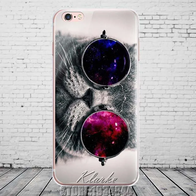 Чехол с милым рисунком кота и очков для iphone 11 XS MAX XR 6S 5s SE 7 8 Plus прозрачные мягкие