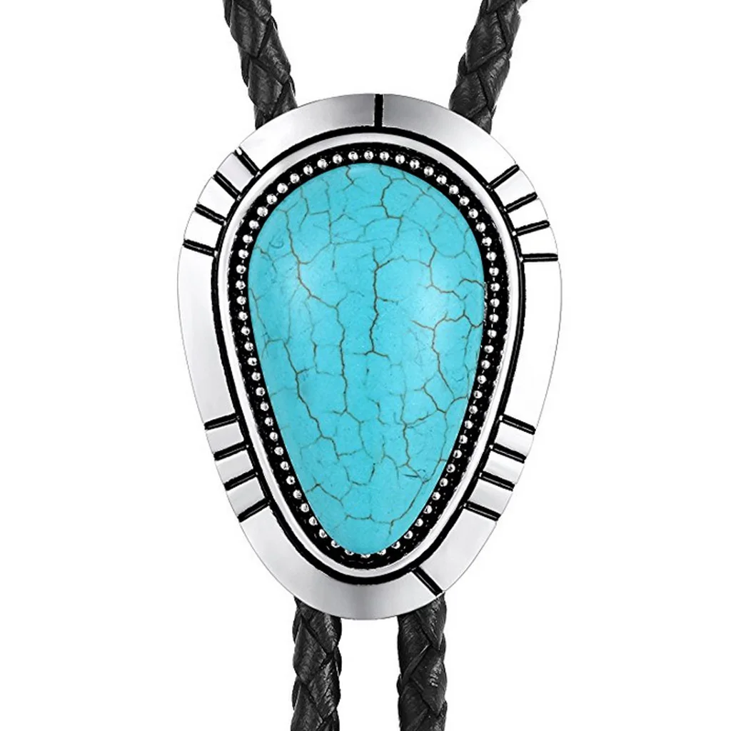 

Western Bolo Tie Leather Necktie Cowboy Rodeo Handmade Fashion Necklace