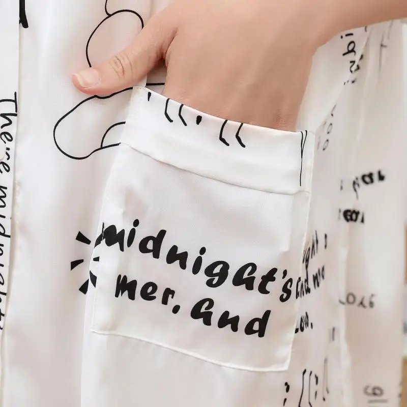 

2021 New Satin Sleep Shirt Women Nightgown Print Nightdress Loose Sleepwear Home Dressing Gown Casual Nightwear Lingerie