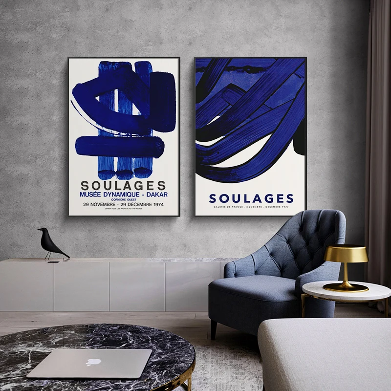 

Canvas Painting Pierre Soulages Museum Exhibition Poster and Print Gallery Wall Art Abstract Pictures for Living Room Home Decor