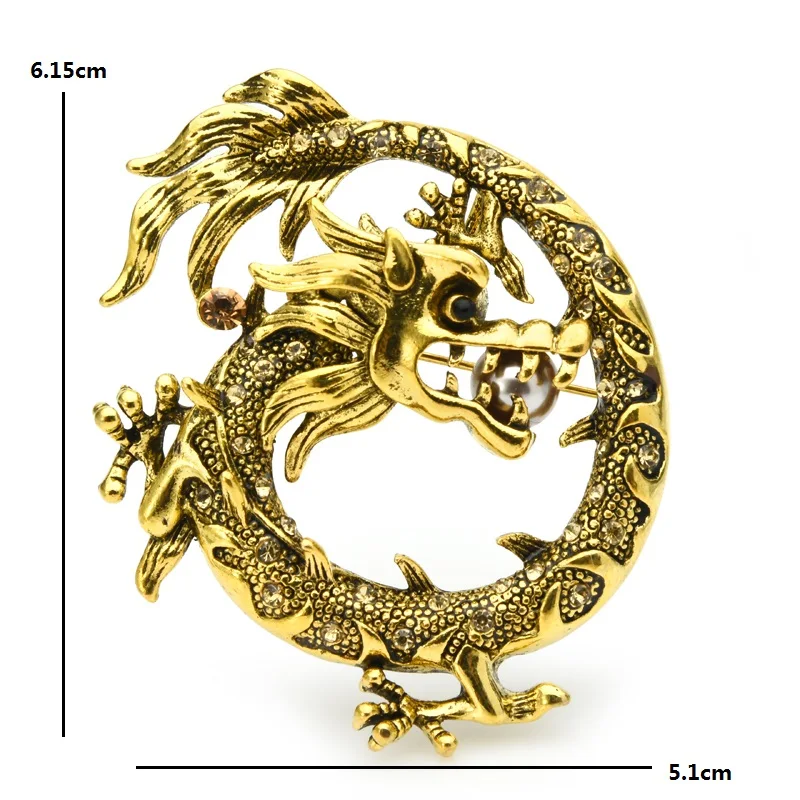 

Wuli&baby Vintage Pearl Dragon Brooches Women Men Metal 2-color Animal Party Casual Brooch Pins