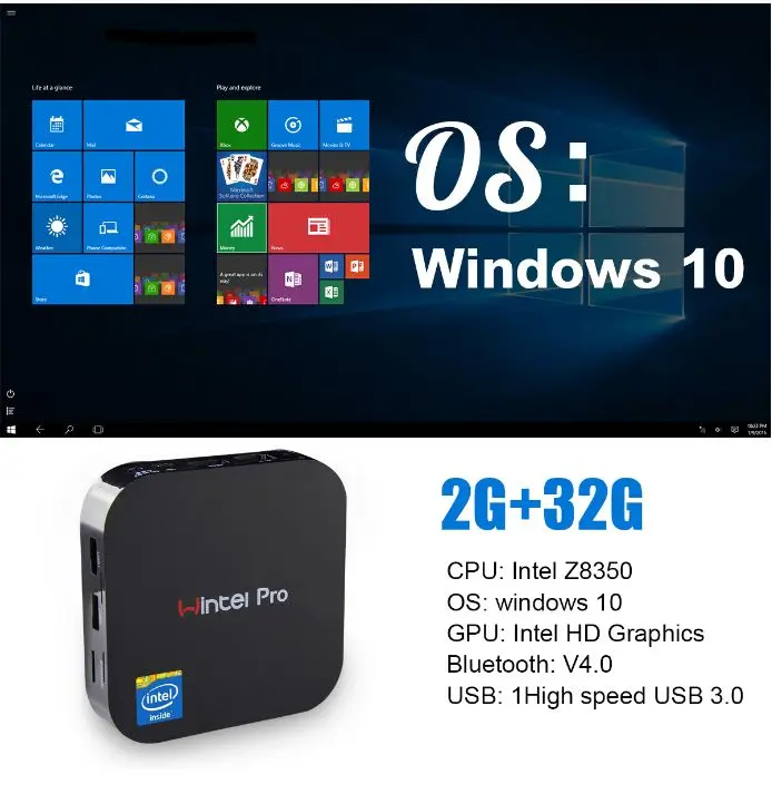 Wintel Pro tv Box Intel Z8300 четырехъядерный мини ПК 2 ГБ 32 Bluetooth 4 0 для Windows 10 W8 PRO|Мини ПК| |