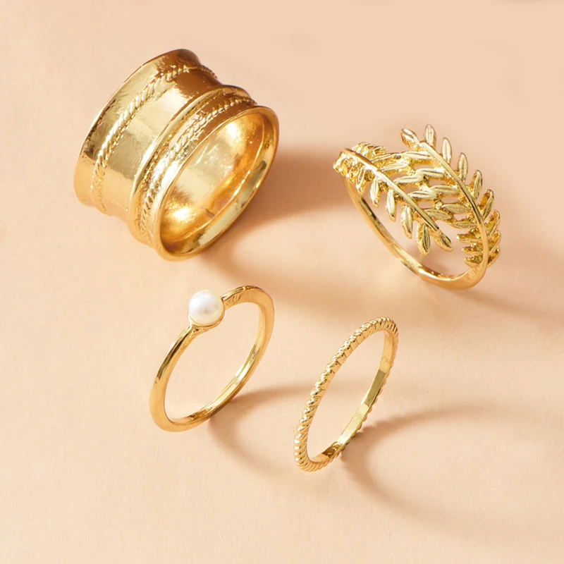 4 шт./компл. Женский комплект колец геометрическое Открытое кольцо с листьями и