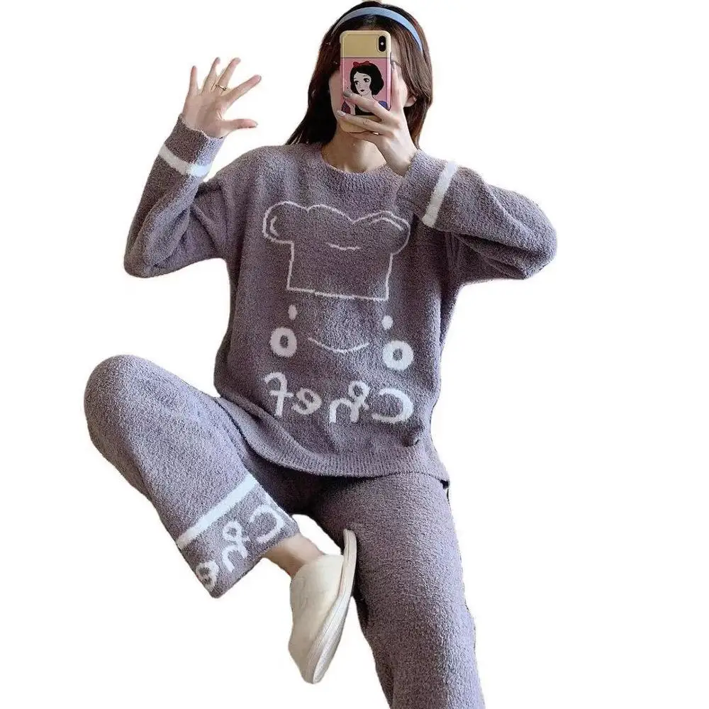 

Women Pajamas Set Winter Warm Flannel Velvet Pijama Homewear Thick Female Sleepwear Plush Pyjamas Suit Comfort Leisure Nightwear