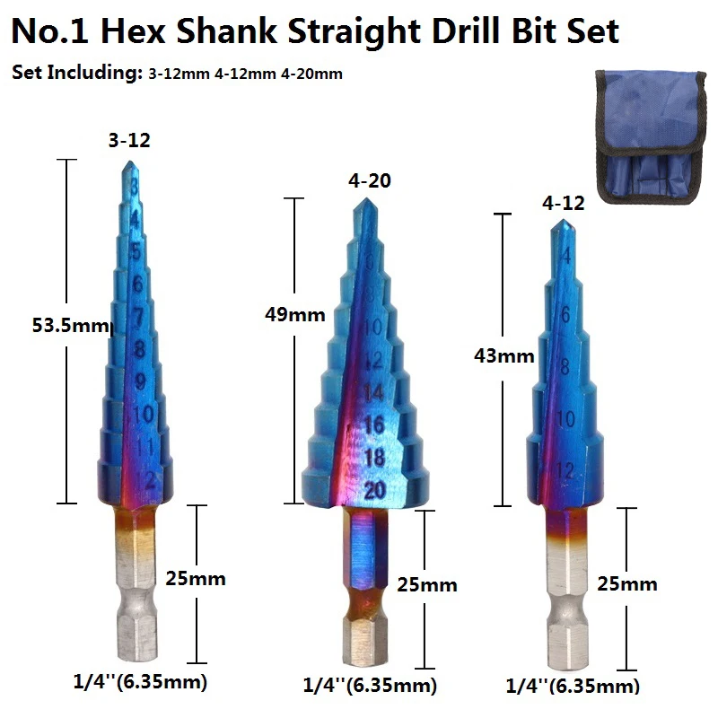 3pcs No.1 Set XCAN 4-32 мм HSS Nano с синим покрытием Ступенчатое сверло для сверления электроинструментов Металл Высокоскоростная сталь дерево Дырокол шаг конусное сверло - Цвет: 3pcs No.1 Set