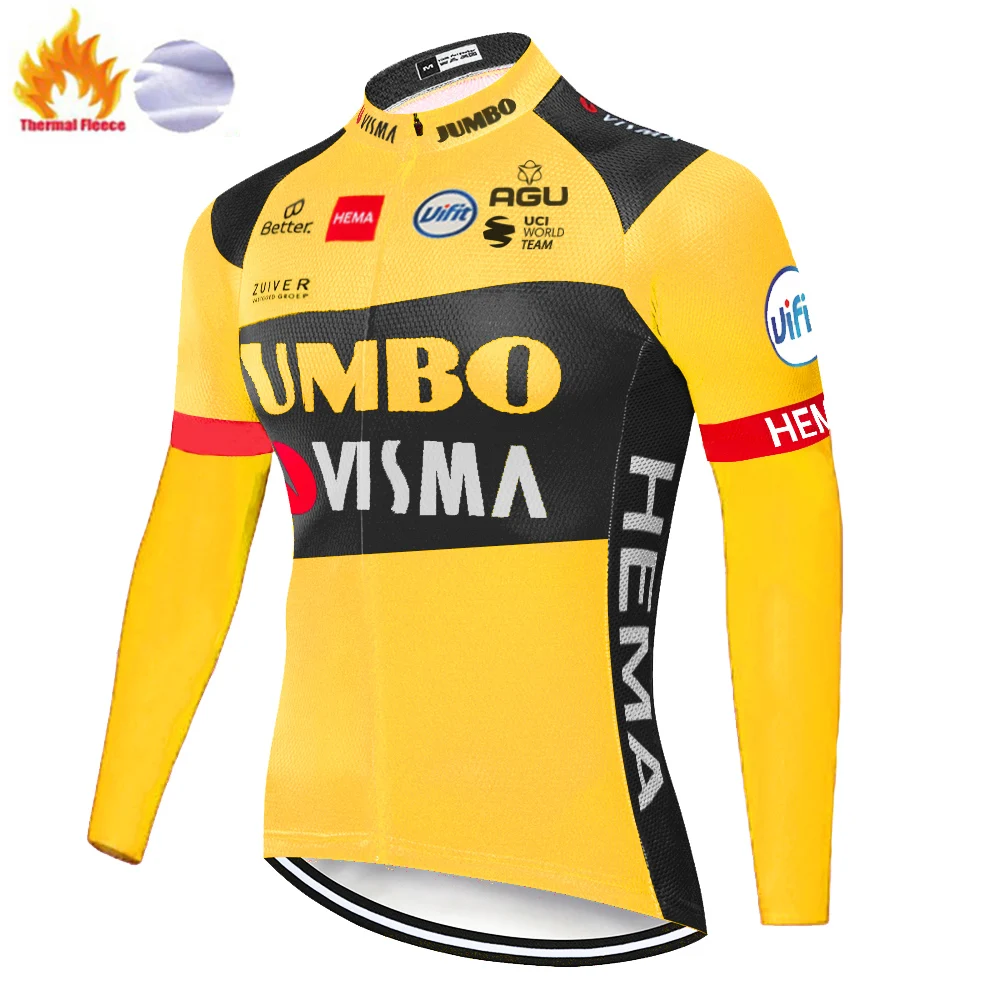 2020 JUMBO VISMA длинный рукав Велоспорт Джерси зимний термальный флис camisa de ciclismo