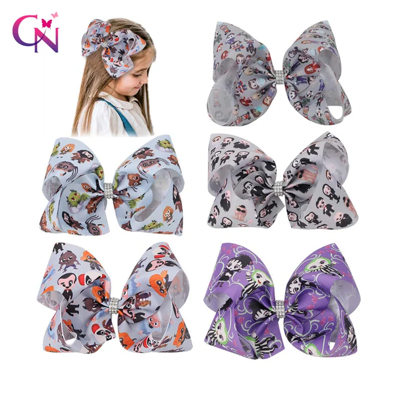 

CN 7" Halloween Hair Bows With Clips For Girls Kids Skeleton Printed Hair Clips Hairgrips Festival Hair Accessories