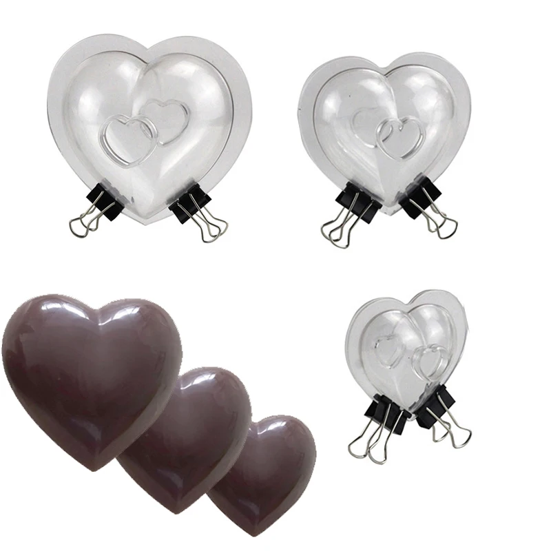 

3PCS/Set 3D heart plastics chocolate mold with clip Candy Jelly Mold Baking Cake Decorating Tools