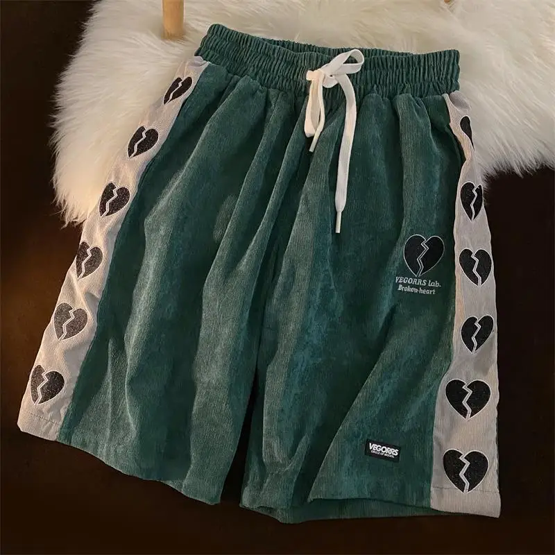 

Corduroy love embroidered sports shorts for women