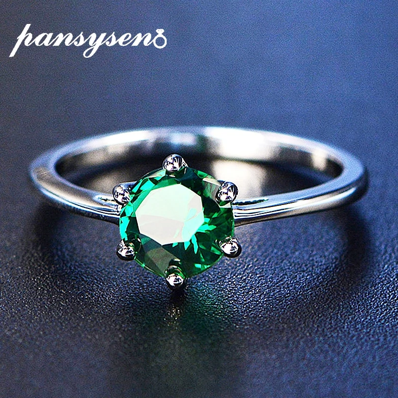 

PANSYSEN New Classic 7MM Emerald Rings for Women Silver 925 Jewelry Wedding Engagement Ring Gemstone Fine Jewelry Party Gift