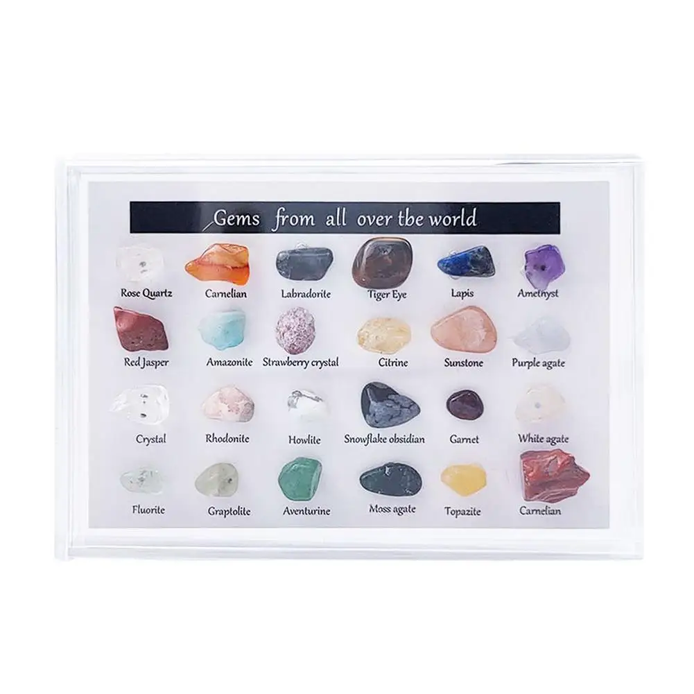 

Rock And Mineral Collection Set 24 Kinds Ore Specimens Natural Rock Crystal Chips Tumbled Stones Rough Stone Storage Gift Box