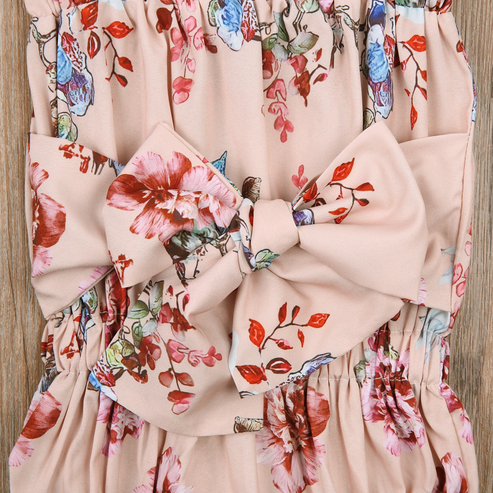 

2Pcs Toddler Summer Outfits, Floral Tied Spaghetti Straps Rompers + Bowknot Hairband Suit for Baby Girls, 0-18 Months