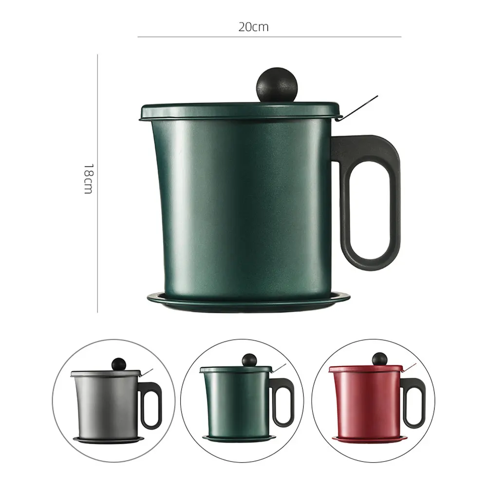 Kitchen Storage Oil Strainer Grease Pot 1.7l Aluminum Can Container With Fine Mesh Filter Dust Lid Anti Slip Plate |