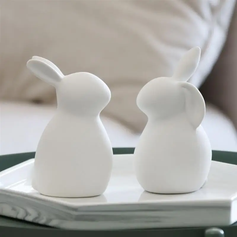 

1pc Rabbit Ornament Ceramic Craft Home Layout Decor Desktop Decor (White)