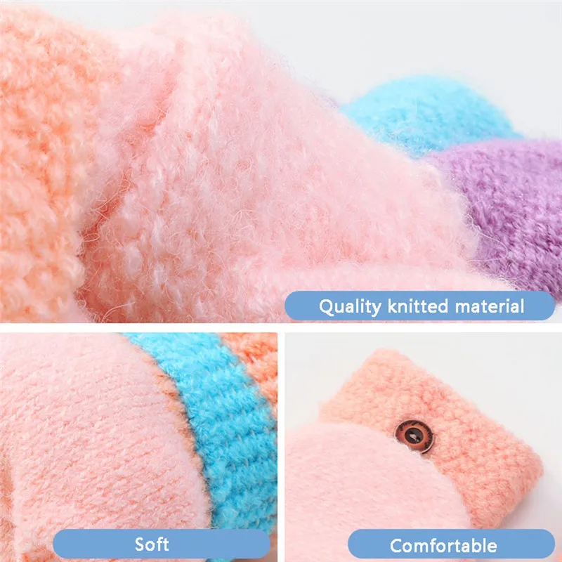 Зимние перчатки унисекс теплые шерстяные с откидной крышкой вязаные