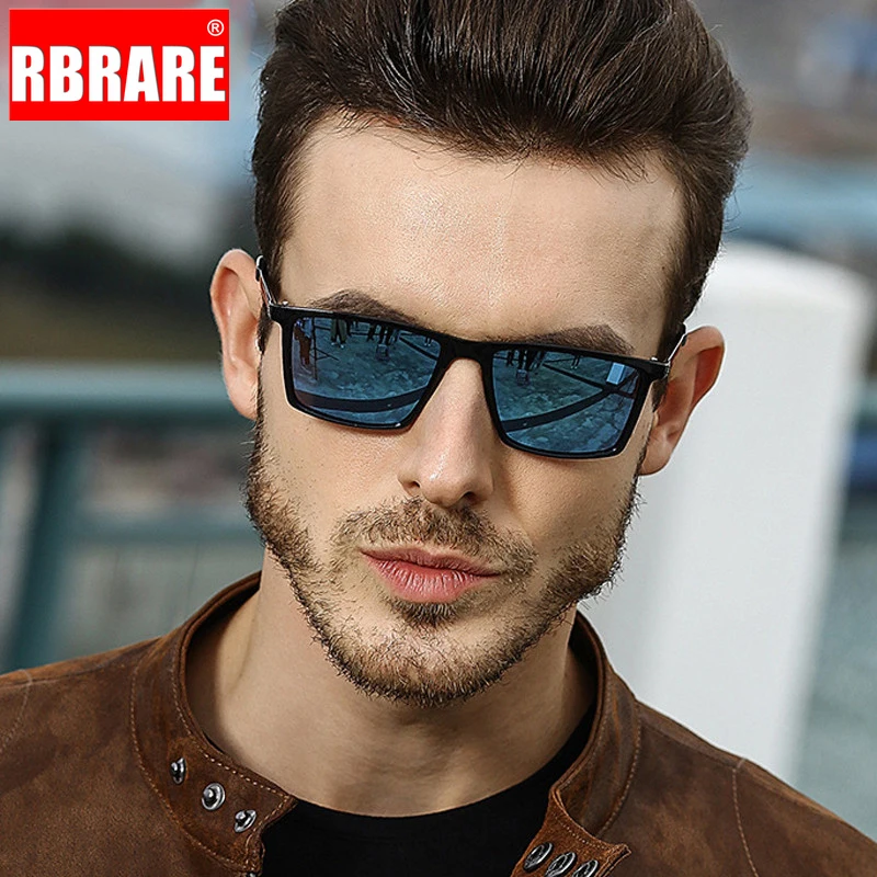 

RBRARE 2021 High Quality Polarized Sunglasses Men Mirror Driving Retro Square Sun Glasses UV400 Lunette De Soleil Homme