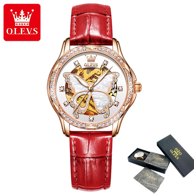 OLEVS Elegant Ladies Watch Automatic Mechanical Watch Ladies Luxury Brand Butterfly Dial Ceramic Strap Watch With Box 6622 enlarge