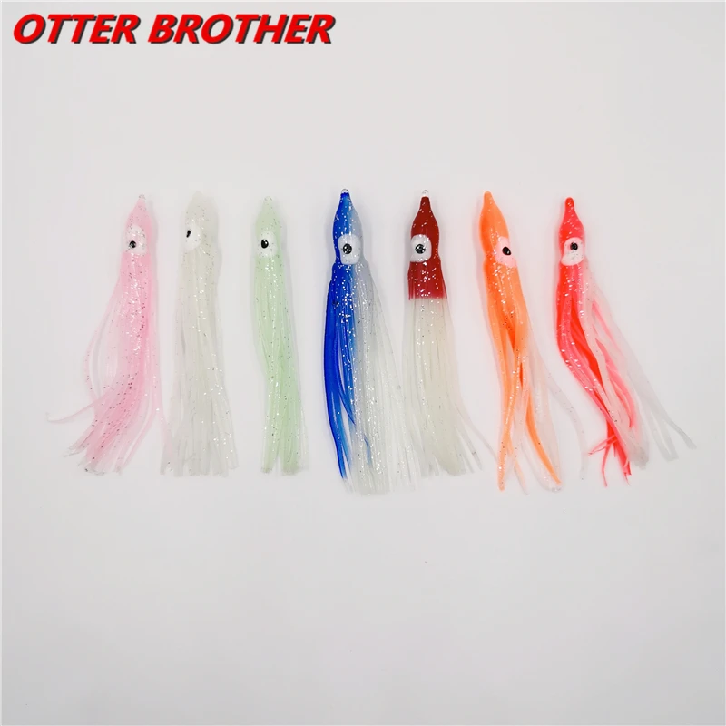 5pcs Squid Skirts Octopus  Luminous Soft Lure 50mm/90mm/120mm  Night Fishing Lure Glow Rubber Artificial Tuna Bait pesca