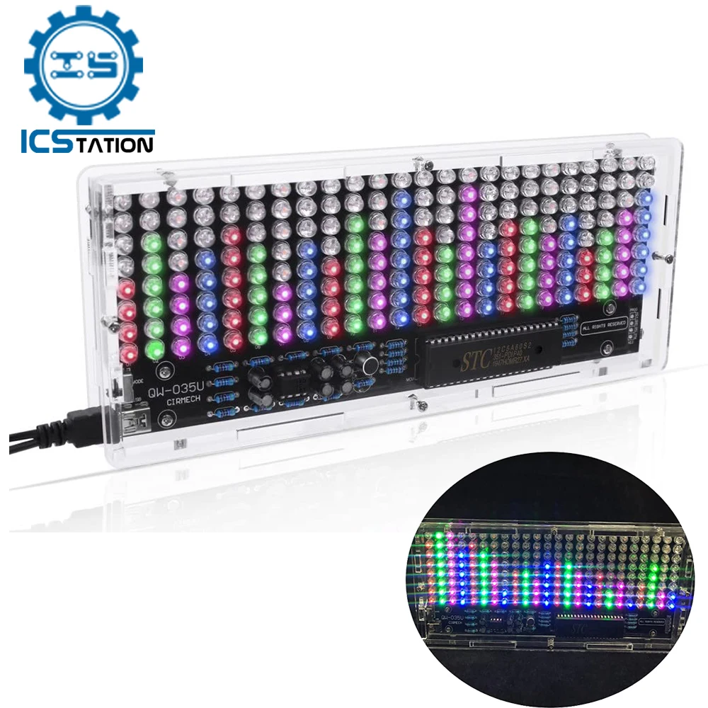 

DIY LED Music Spectrum Display Soldering Kit 4-Color Flash Light Audio Spectrum Soldering Training with Acrylic Shell Electric