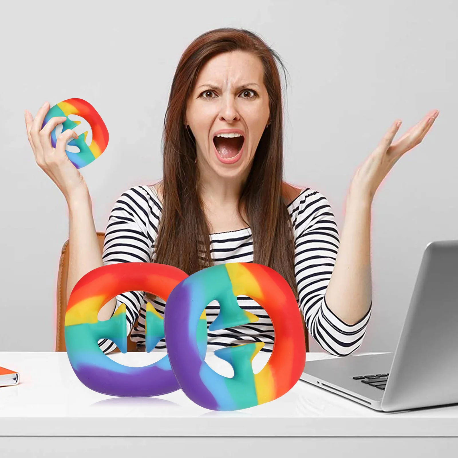 

Stress Relief Sensory Hand Toy Anti-anxiety Snap Gr-ab Click Finger Toy Rainbow