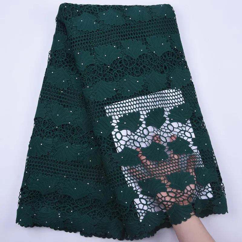 

New Arrivals High Quality African Cord Lace Fabric Stoned Green Net Lace Water Soluble Guipure Lace Fabric For Wedding S1844