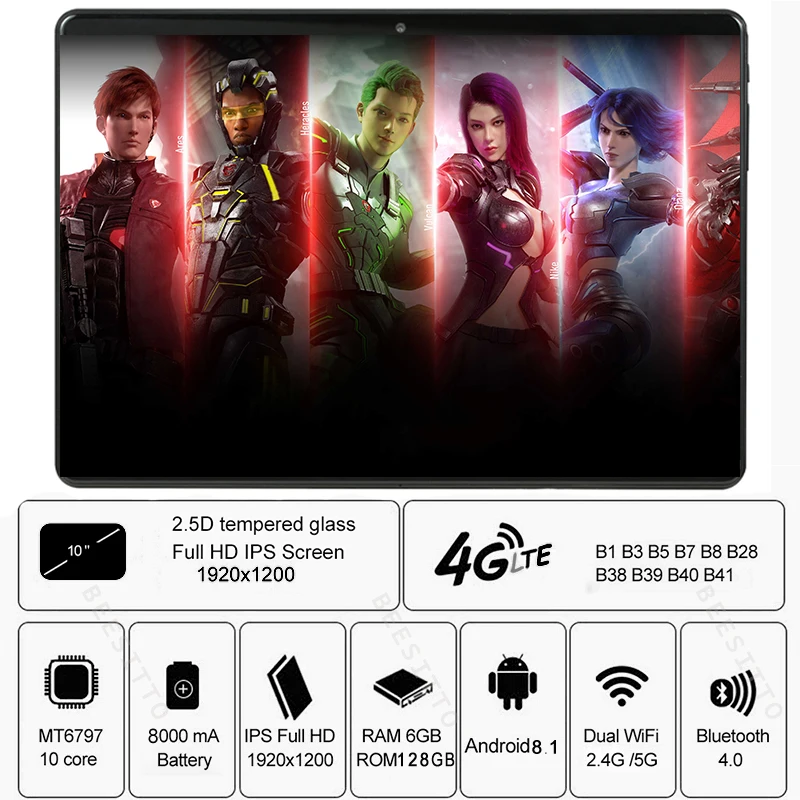 Global Deca Core 10 дюймов планшетный ПК 6 ГБ ОЗУ 128 Гб ПЗУ 1920*1200 ips 8000 мАч Android 8,1 Dual Sim 4G LTE планшеты 10,1+ подарки