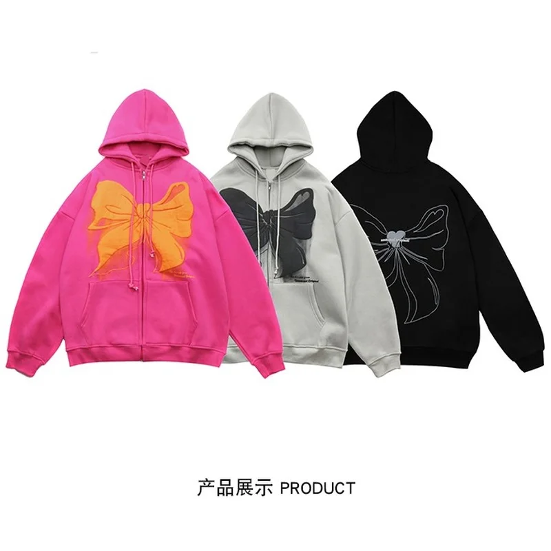 Женская толстовка на молнии с принтом в виде банта европейском и американском